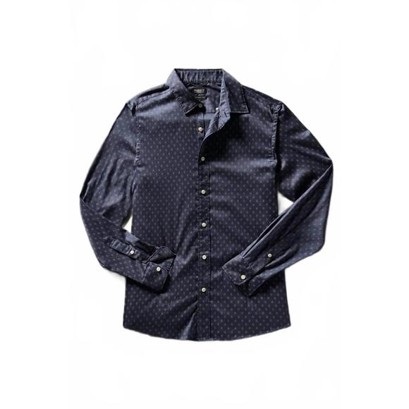 NEW FAHERTY men's movement button-up shirt in navy dusk diamond